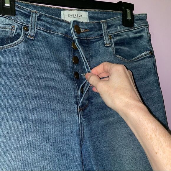 Evereve Size 27 The Ever Straight High Rise Fit Button Fly Medium Wash - Picture 3 of 9
